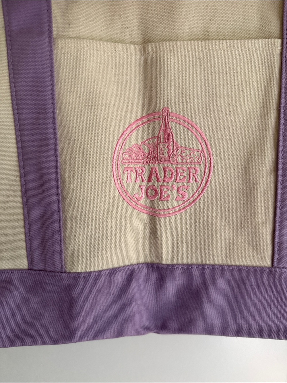 Trader Joe's Cream and Lavender Canvas Large Tote New With Tags HTF - Picture 3 of 3